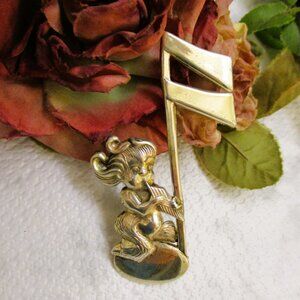 LANG Sterling Silver Satyr Musical Note Brooch~ DESIGNER Sterling Figural Brooch